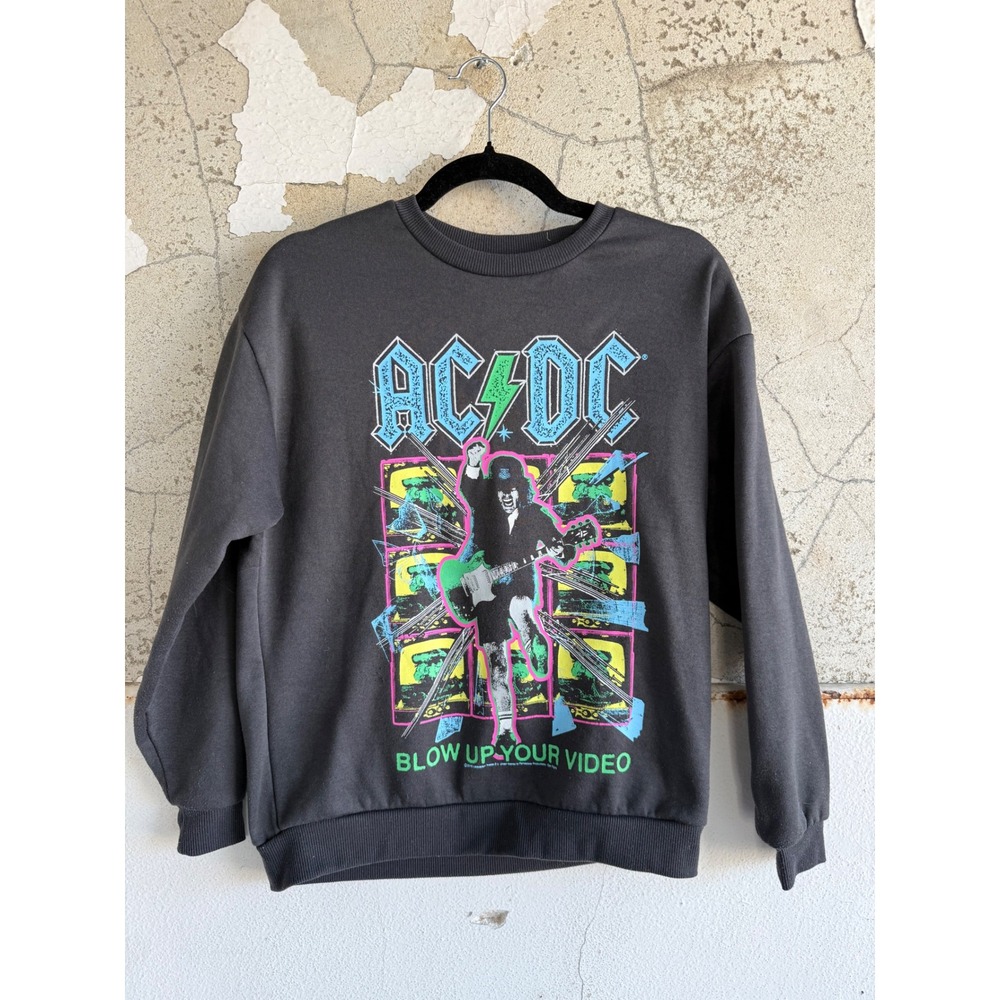 ACDC Sweatshirt Blow Up Your Video Graphic Rock Band Oversize Pullover Womens XS